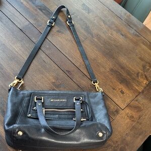 Michael Kors Black Leather Shoulder Bag with Gold Hardware